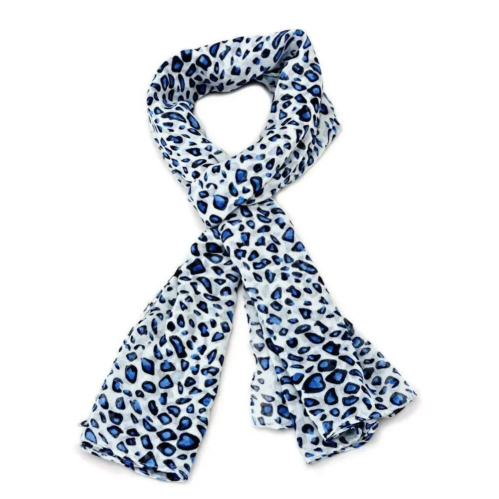 4 FOR $20 Scarf Leopard Print 100% Viscose Blue